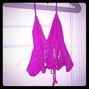 Bright pink festival crochet top